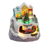 LIFKICH Village de Noël Lumineux et Musical en Plastique avec Base Solide et Câble USB pour Décoration de Table Festive et Hivernale