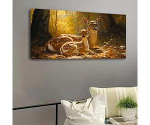 LIFKNVN Grande impression vintage de cerf, biche et faon, peinture de campagne, décoration murale pour la maison, affiches de fond pour le salon (90 x 180 cm, sans cadre)