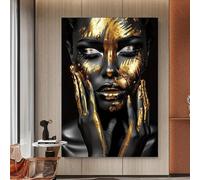 LIFKNVN Impression sur toile représentant une femme africaine en noir et or, tableau mural, jolie fille africaine, pour chambre à coucher, salon, décoration d'intérieur, 30 x 40 cm, sans cadre