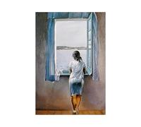LIFKNVN Peinture sur toile représentant une fille à la fenêtre, affiche de Salvador Dali, décoration murale, image bleue marine, pour salon, décoration d'intérieur, 30 x 40 cm, sans cadre