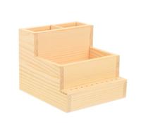 LIFKOME Boîte de Rangement Double Couche en Bois Naturel pour Outils de Manucure, Support de Rangement Pragmatique et Étui à Stylos Simple pour Décoration et Usage Scolaire