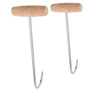 LIFKOME Crochet À Viande En T Avec PoignéE En Bois Et Acier Inoxydable 20 X 10.5 X 7 Cm Crochets Pour Boucherie Cuisine Suspendre Viande IdéAl Pour Chef Et Boucher