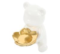 LIFKOME Petit Ours en Céramique, Ornement d'ours de Bureau, Porcelaine Blanche, Blanc, Plateau de Rangement Décoratif, Style Minimaliste, pour Bureau et Maison