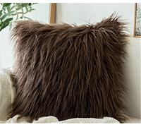 Lifup Lot de 2 Housses de Coussin en Fourrure d'agneau Synthétique Taies d'oreiller Décoratives à Poils Longs Lavable pour Maison Decor Salon Chambre Canapé Marron foncé 45 x 45 cm