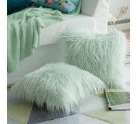 Lifup Lot de 2 Housses de Coussin en Fourrure d'agneau Synthétique Taies d'oreiller Décoratives à Poils Longs Lavable pour Maison Decor Salon Chambre Canapé Vert d'eau 45 x 45 cm