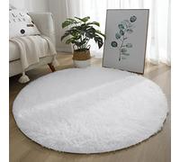 Lifup Tapis Rond à Poils Longs Doux et Moelleux, Tapis Décoratif Antidérapant pour Salon Chambre Blanc 130 cm