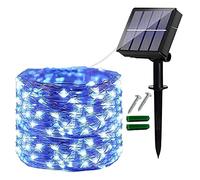 Ligarko 1 guirlande lumineuse solaire de jardin étanche 120 LED, 14 m, 8 modes, intérieur/extérieur, fil de cuivre, éclairage décoratif pour la maison, la cour, les fêtes, les mariages (bleu)