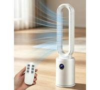 Lighprenix Ventilateur sans Pale - Ventilateur Colonne Silencieux 24 Vitesses avec Télécommande et Minuterie 12h, Moteur DC Écoénergétique, Écran LED Oscillation 60° Purification d'Air pour Chambre