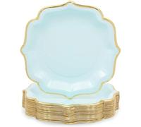 Light Blue Paper Party Plates with Gold Foil Scalloped Edging (23 cm 48 Pack)
