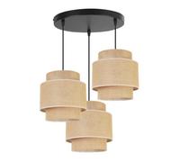 Light-Home Boho Abat Jour Suspension Luminaire Lustre - E27 - À 3 Lumières - Ovale - Noir Base et Jute