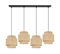 Light-Home Boho Abat Jour Suspension Luminaire Lustre - E27 - À 4 Lumières - Noir Base et Jute