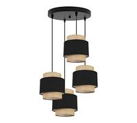Light-Home Boho Abat Jour Suspension Luminaire Lustre - Moderne Abat Jour Plafond pour Chambre Salon et Cuisine - Métal et Tissu - E27 - À 4 Lumières - Ovale - Noir et Jute