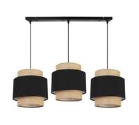 Light-Home Boho Abat Jour Suspension Luminaire Lustre - Moderne Plafond - E27 - À 3 Lumières - Noir et Jute