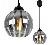 Light-Home Eliza Plafonnier Lampe Suspendue - Luminaire de Plafond pour Chambre, Salon et Cuisine dans le Style Glamour Moderne E27 - Abat-jour Boule en Verre Fumé Gris - Socle Noir