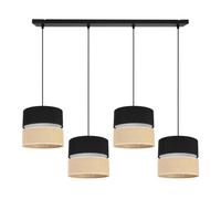 Light-Home Juta Abat Jour Suspension Luminaire Lustre - E27 - Classique 4-Lumières 20 cm - Noir Base et Jute et Noir
