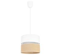 Light-Home Juta Abat Jour Suspension Luminaire Lustre - Moderne Abat Jour Plafond - Métal et Tissu - E27-1-Lumières 20 cm - Blanc Base et Jute et Blanc
