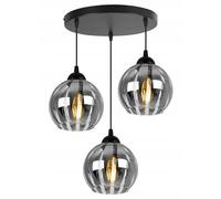 Light-Home Plafonnier Suspendu Eliza - Lustre de Plafond pour Chambre Salon et Cuisine Glamour Moderne 3x E27 - Abat-jour Boule Verre Fumé Gris - Base Noire