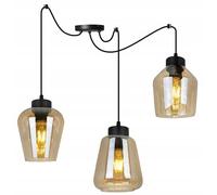 Light-Home Spider Rijeka Plafonnier Suspendu - Lustre Araignée Plafond pour Chambre Salon Cuisine Style Industriel Moderne 3x E27 - Abat-jour en Verre 3 Formes Miel - Base Noire