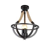 Light Lamp 3 Lustre en Fer forgé de Style européen et américain 40 W rétro Corde de Chanvre lumière Panier en Fer Demi-plafonnier E14 Noir éclairage intérieur Bougie décorative