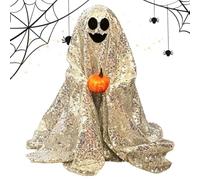 Light Up Ghost Decor - Halloween Sequin Ghost LED Table Decoration 18x8cm | Ornement fantôme lumineux étincelant pour écrans intérieurs et extérieurs saisonniers | Décoration fantôme d'Halloween pour