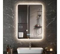 Lightasea Miroir Salle de Bain avec Eclairage,miroir de salle de bain LED 50x70cm,miroir de salle de bain réglable en 3 couleurs de lumière,miroir mural,avec anti-buée,lumières LED et commande tactile
