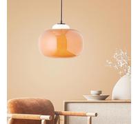 Lightbox Hängelampe Glas orange - mundgeblasene Pendelleuchte höhenverstellbar Ø 30 cm - Retro Esstisch Lampe mit Textilkabel - E27 (max .60 W), exkl. LED