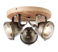 Lightbox Industrial Spot de plafond à 3 flammes pour lampes GU10 - Lampe spot vintage en métal et bois (noir-peuplier) aspect acier brûlé/bois - Plafonnier avec spots pour l'entrée, la cuisine et le