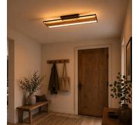 LIGHTBOX LED Deckenlampe mit Holzbalken, Blitz-Muster | Plafonnier LED, 100cm, 6000lm, métal/bois/plastique, marron/noir