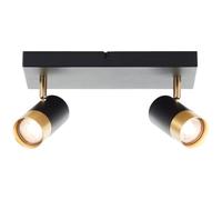 Lightbox LED Deckenspot in Schwarz/Matt Gold - Deckenlampe inklusive 2x GU10 LED Leuchtmittel - 700 lm, 3000 Kelvin Warmweiß - Modernes Wandlicht für Flur, Schlafzimmer & Wohnzimmer