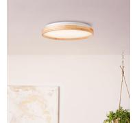 Lightbox LED plafonnier - Ø 40 cm - fonction mémoire - cadre en bois d'hévéa CCT - couleur de la lumière réglable par interrupteur mural - 3000-4500K - en métal/bois/plastique en marron clair/blanc