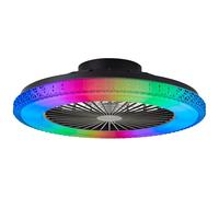 Lightbox LED plafonnier avec ventilateur & cadre en optique cristal & RGB Front Light & CCT Center Light - dimmable par télécommande - plafonnier noir - Ø 49 cm - en plastique/métal