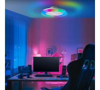 Lightbox LED plafonnier avec ventilateur & RGB Front Light & CCT Center | Plafonnier LED, ventilateur, télécommande, RGB, CCT, Ø 49 cm, 4700 lm