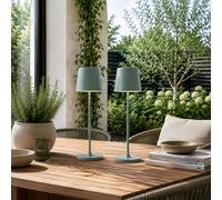 Lightbox set de 2 lampes de table LED pour l'intérieur & l'extérieur | 37cm / 23cm de hauteur, Ø10cm | lampes de table d'extérieur vert iceberg avec variateur tactile | mobile/sans fil/portable |