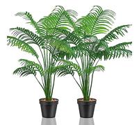 Lighterday Lot de 2 grandes plantes artificielles décoratives d'intérieur - Palmier artificiel en plastique pour bureau, maison, intérieur et extérieur (2 pots de palmier jaune artificiel)