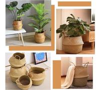 Lighterday Lot de 2 paniers de rangement en jonc de mer, pot de fleurs en jonc de mer, panier à plantes tressé, panier à linge, panier à plantes tressé, panier tressé pour couvertures, espace de range