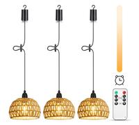 Lightess 3x Luminaire Suspendu à Piles Lampe Suspendue Pendentif Sans Fil avec Télécommande Dimmable Abat-Jour Boho IP65 pour Intérieur/Extérieur Jardin Terrasse Chambre Salle à Mange