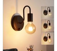 Lightess Applique Murale avec Interrupteur Dimmable, Lampe Murale Intérieure Industrielle Vintage Noir Fer E27 Luminaires Intérieur Chambre Salon Couloir
