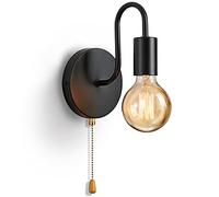 Lightess Applique Murale Intérieure avec Interrupteur à Tirette, Industrielle Vintage Lampe Murale Noir Fer E27 Luminaires Intérieur pour Chambre Couloir Salon