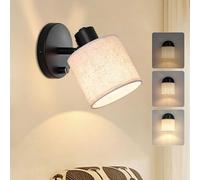 Lightess Applique Murale Intérieure Dimmable avec Interrupteur, Lampe Murale Industrielle Vintage Luminaires Intérieur 40w Max, Applique Abat-jour en Lin Moderne pour Chambre Salon, E27 Douille