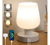 Lightess Lampe de Chevet Tactile Dimmable avec Ports USB A et USB C, Intensité Variable 3 Voies, Lampe de Table avec Abat-Jour en Verre Opalin, Luminaire E27 avec Prise pour Chambre Ampoule Incluse