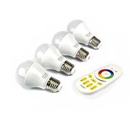 LIGHTEU, 4 x WiFi Ampoule LED Origine Mi-Light®, 6W, E27, 230V, Multicolore RVB/RGB plus Blanc Chaud à intensité variable avec télécommande 4 zones