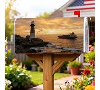Lighthouse Housse de boîte aux lettres magnétique pour décoration de pelouse Motif bateau océanique côtier Orange 53,3 x 65,5 cm
