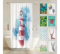Lighthouse – Rideau de douche anti-moisissure 120 x 200 cm – Fabriqué à partir de matériaux recyclés selon la norme Oeko-Tex Standard 100 – Ourlet lesté, opaque, imperméable, lavable, 8 anneaux et liv