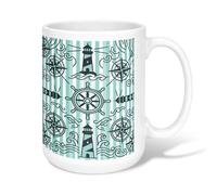 Lighthouse Tasse à café en céramique avec boussole côtière nautique avec poignée Idéal pour les amis, la famille, les amoureux, les personnes âgées, les collègues seniors, 445 ml