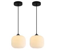 Lighting Lampe à suspension globe en verre de lait pour îlot de cuisine du milieu du siècle noir, lampe à suspension moderne de ferme, grande lampe à suspension ronde industrielle (paquet de 2)