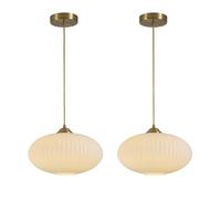 Lighting Luminaire suspendu en verre nervuré blanc, luminaire suspendu moderne en laiton antique, grand globe doré, luminaire suspendu du milieu du siècle, 1 lumière pour îlot de cuisine (paquet de