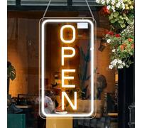 LightingWill Panneau lumineux Open Neon - 5 V - USB - Avec interrupteur marche/arrêt - Panneau lumineux ouvert - Pour bar, salon, magasin, café, boutique, club, jaune/blanc - Vertical