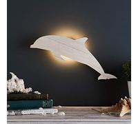 Lights4fun Applique Murale Lumineuse Dauphin en Bois Télécommandée avec 18 LED Blanc Chaud à Piles pour Intérieur