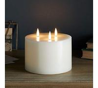 Lights4fun Bougie Pilier TruGlow® en Cire Ivoire à 3 Mèches LED Blanc Chaud à Piles pour Intérieur