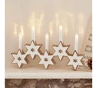 Lights4fun Chandelier en Bois Étoilé avec 5 Bougies LED Blanc Chaud à Piles pour Déco Intérieur de Noël